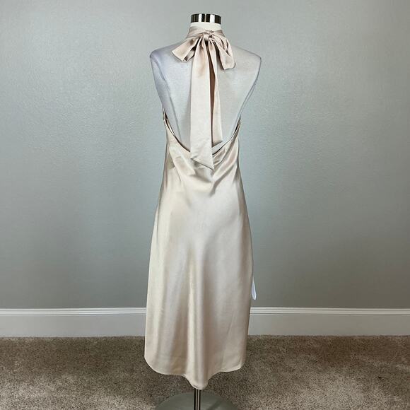 BCBGMAXAZRIA Satin Backless High Low Sleeveless Shift Cocktail Dress Gold Size 6 - Picture 2 of 13